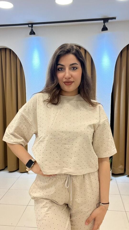 TAŞ RENGİ TAŞLI EŞOFMAN TAKIM