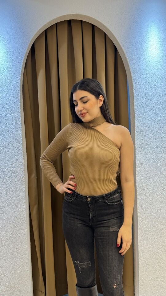 VİZON TEK OMUZ DETAYLI TRİKO KAZAK