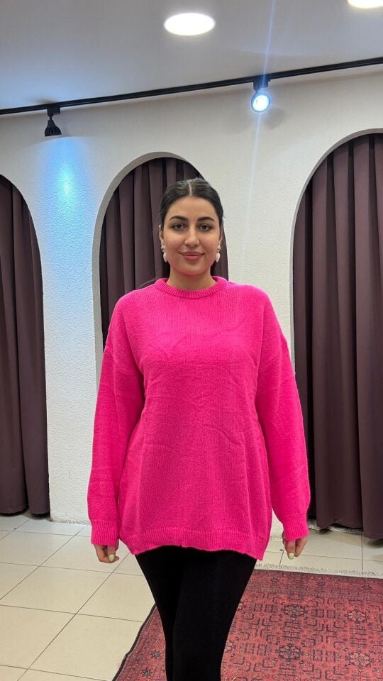 FUŞYA YUVARLAK YAKA UZUN TUNİK KAZAK 46