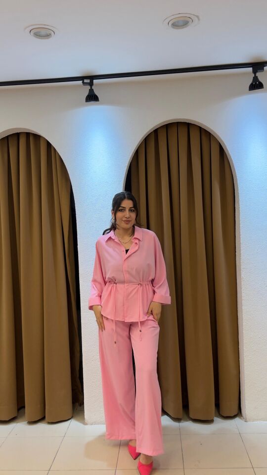 PEMBE BELİ LASTİKLİ TAKIM