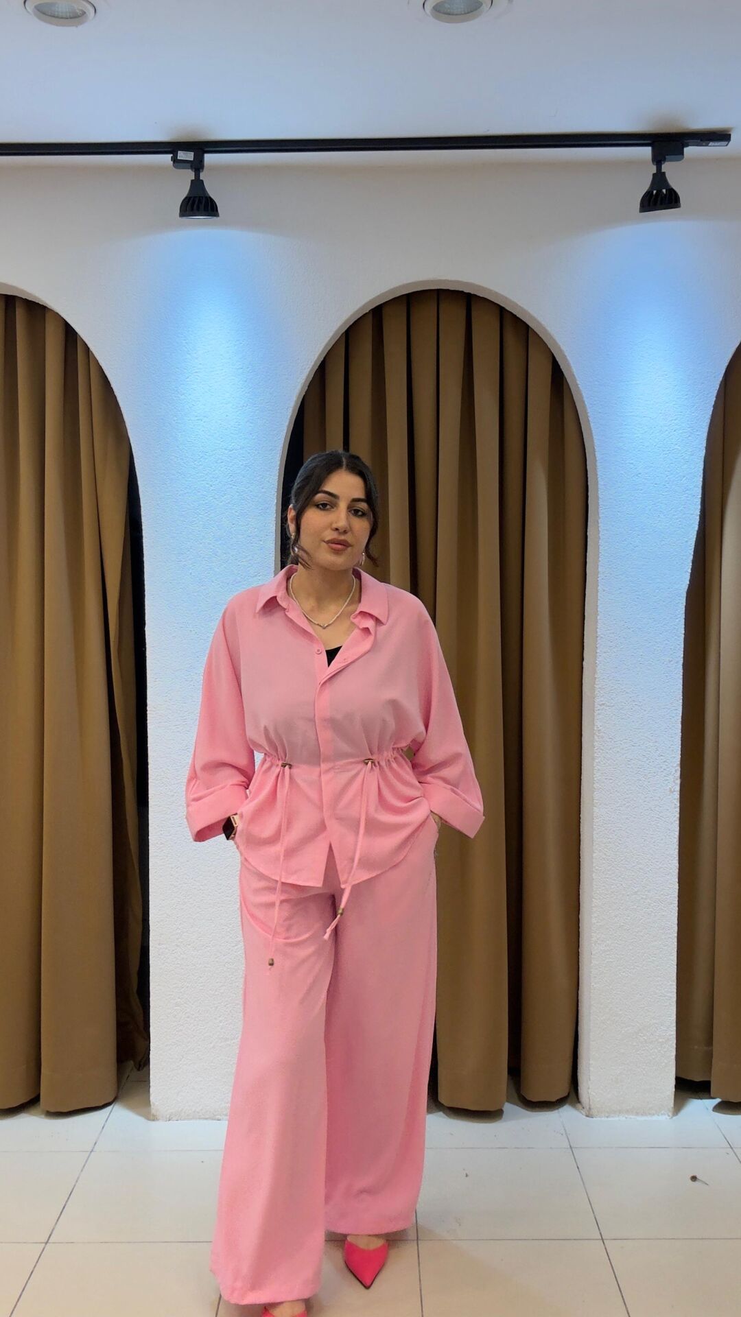 PEMBE BELİ LASTİKLİ TAKIM