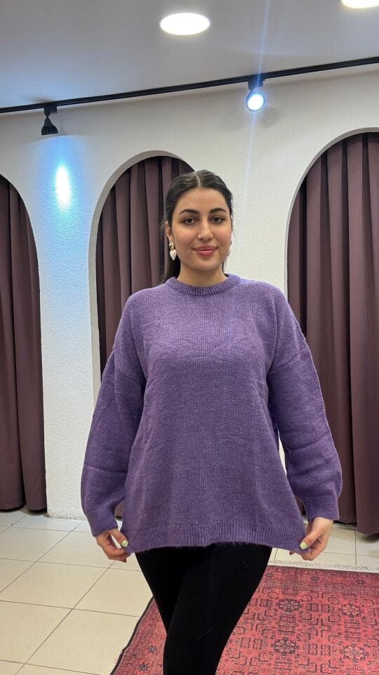 MOR YUVARLAK YAKA UZUN TRİKO KAZAK 38