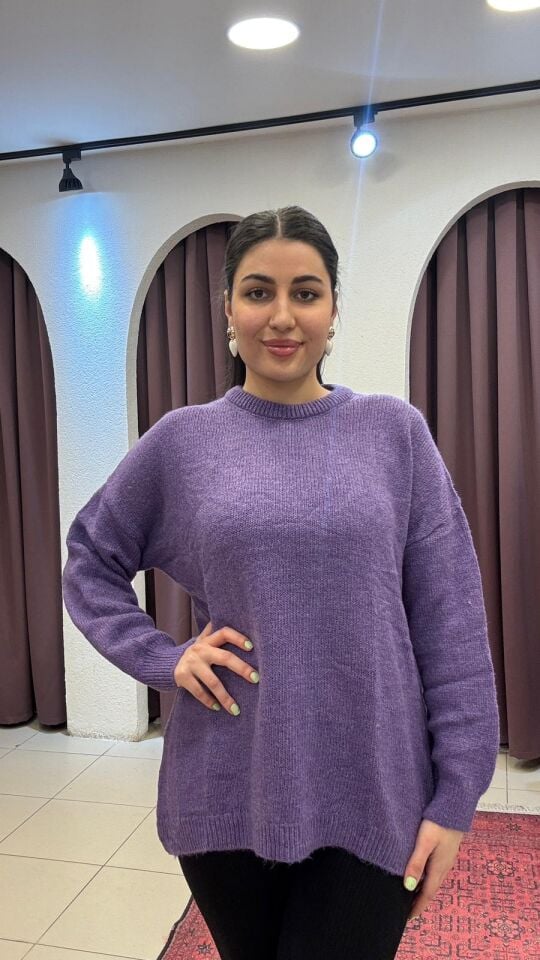 MOR YUVARLAK YAKA UZUN TRİKO KAZAK 46