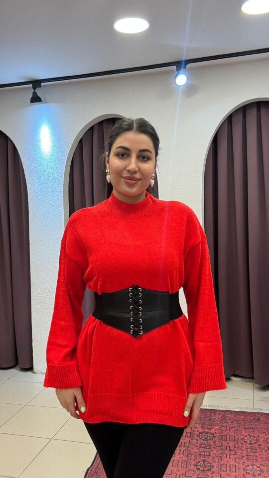 TURUNCU BALIKÇI YAKA UZUN TUNİK KAZAK 36