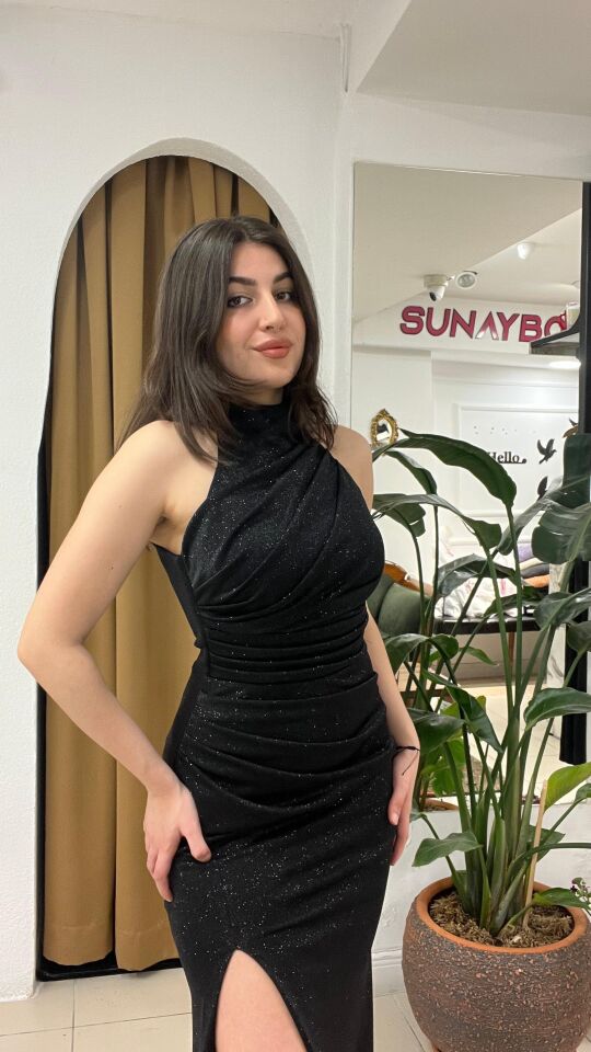 SİYAH HALTER YAKA ABİYE