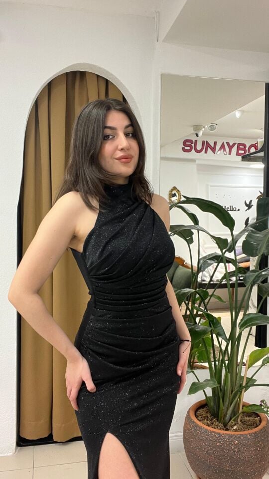 SİYAH HALTER YAKA ABİYE