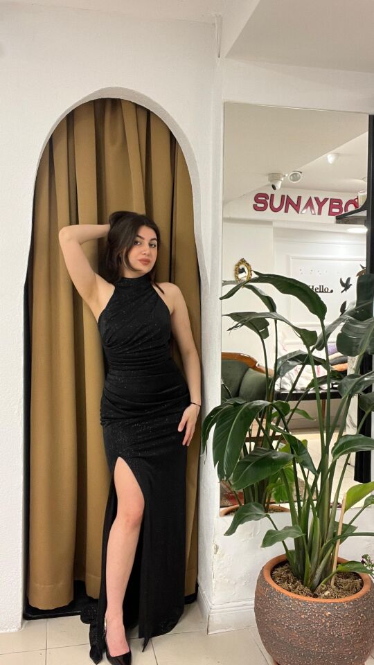 SİYAH HALTER YAKA ABİYE 36
