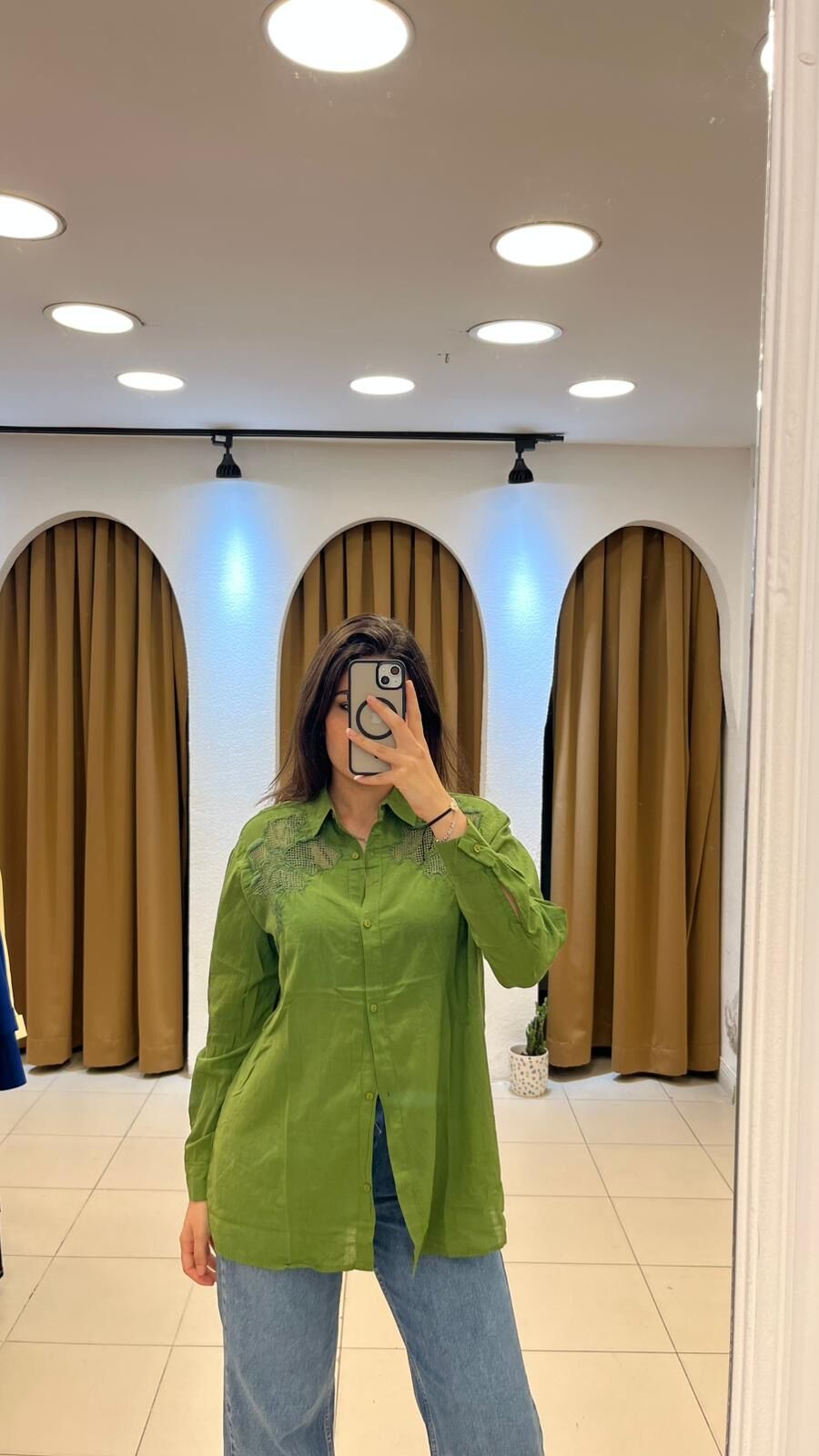 YEŞİL KOTON GÖMLEK