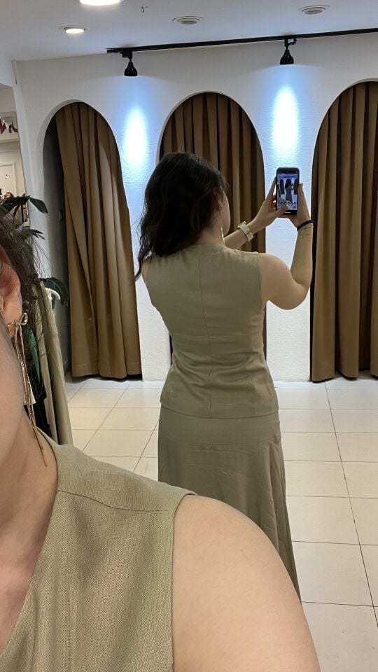 AÇIK KAHVE YELEKLİ KETEN TAKIM