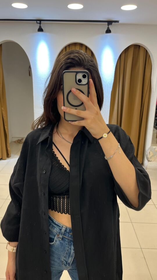 SİYAH KOTON GÖMLEK