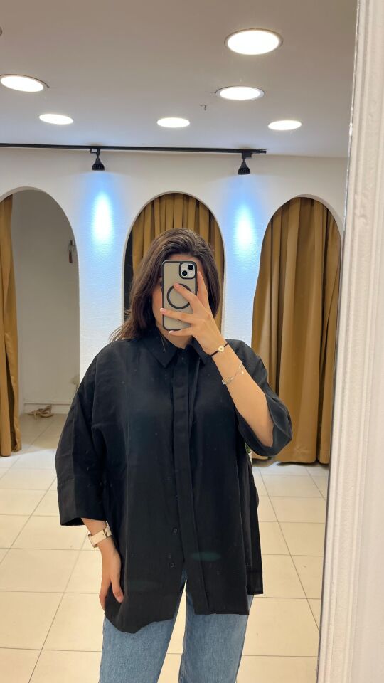 SİYAH KOTON GÖMLEK