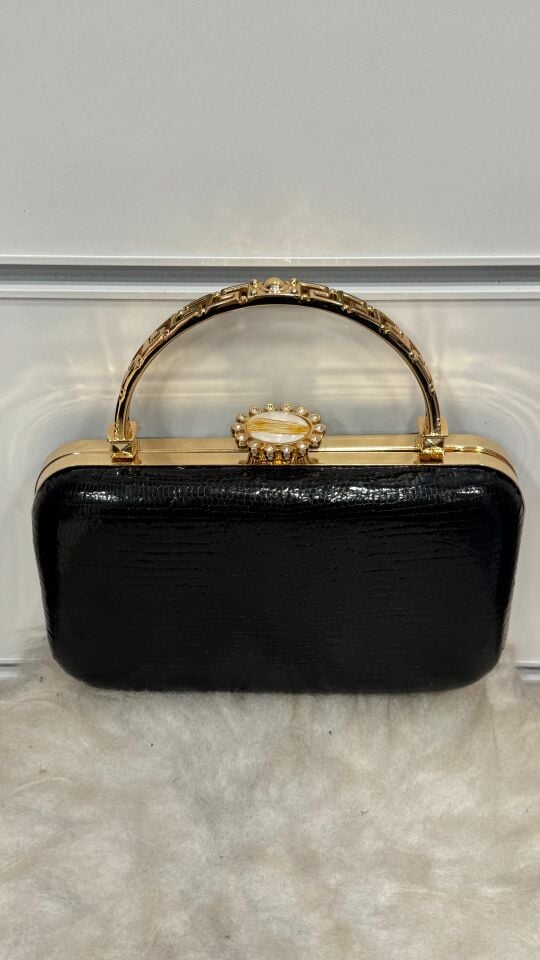 SİYAH YUMUŞAK DOKU GOLD SAPLI ABİYE ÇANTA SİYAH