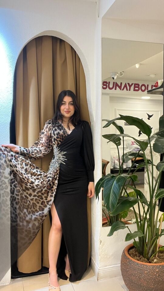 SİYAH LEOPAR  DESENLİ  ABİYE 36