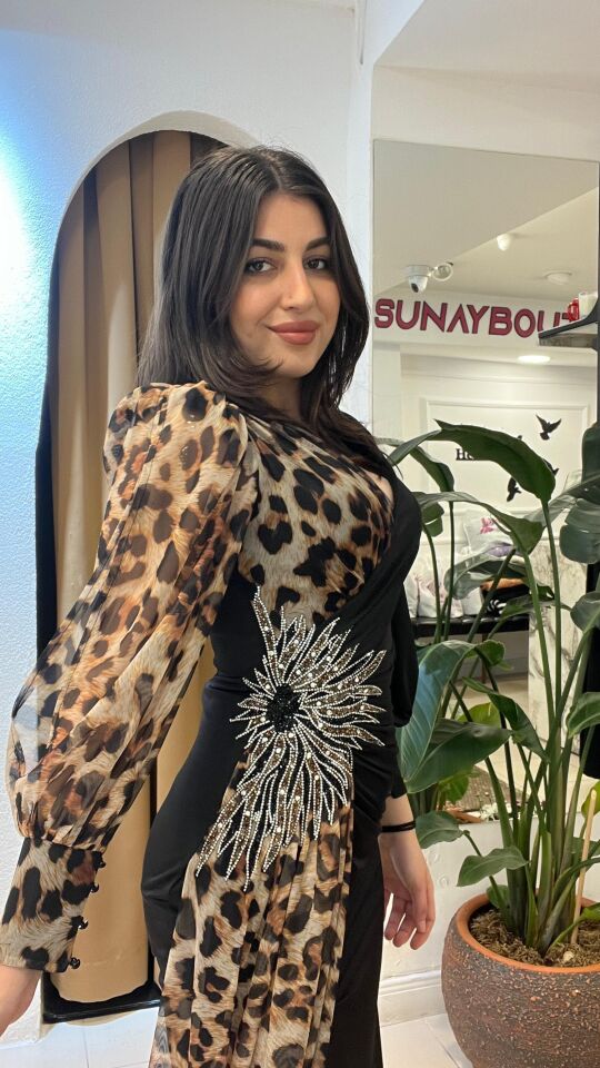 SİYAH LEOPAR BALIĞI DESENLİ  ABİYE