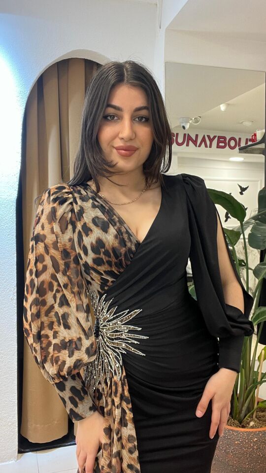 SİYAH LEOPAR  DESENLİ  ABİYE 36