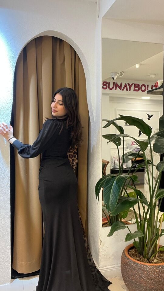 SİYAH LEOPAR BALIĞI DESENLİ  ABİYE