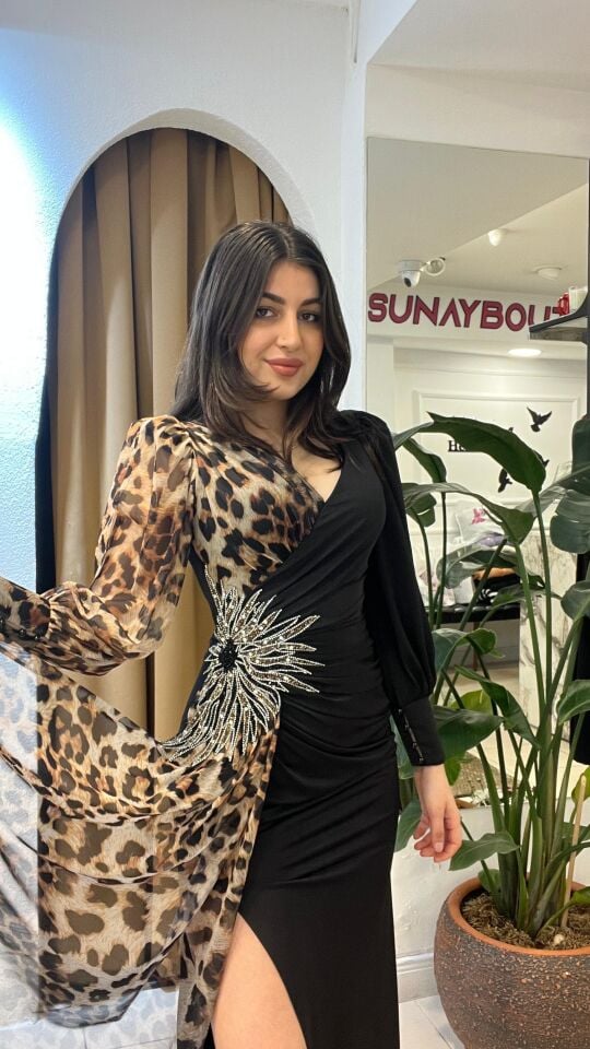 SİYAH LEOPAR BALIĞI DESENLİ  ABİYE