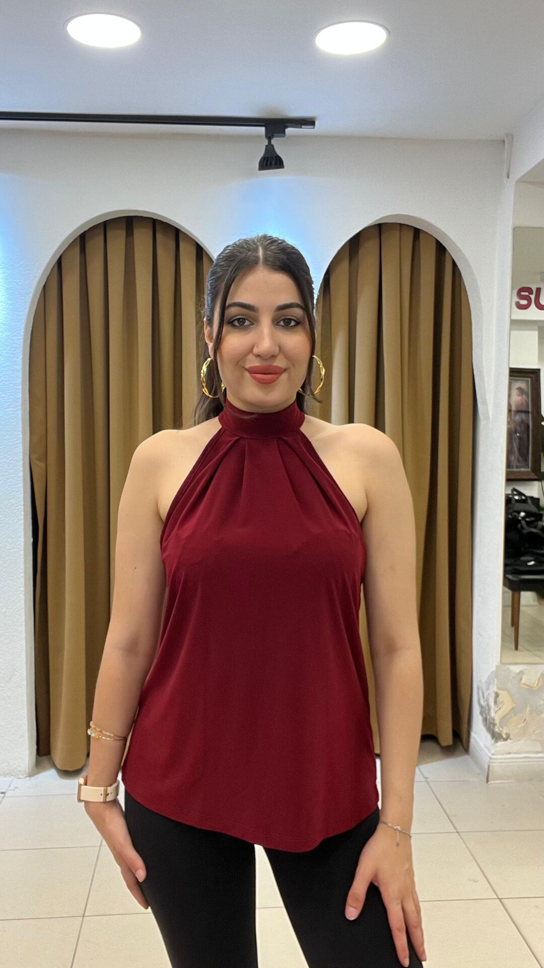 BORDO İP ASKILI DANTELLİ ATLET