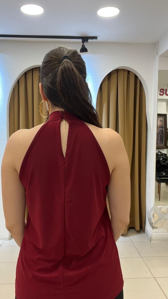 BORDO İP ASKILI DANTELLİ ATLET