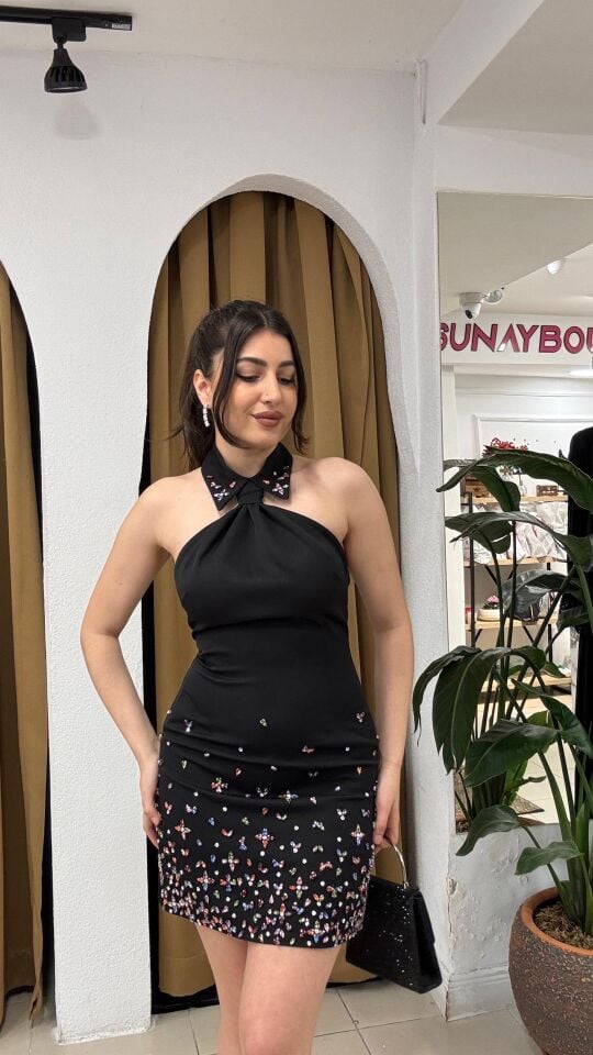 SİYAH KRAVAT YAKA ABİYE