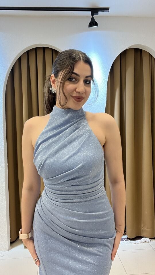 BEBE MAVİSİ HALTER YAKA ABİYE