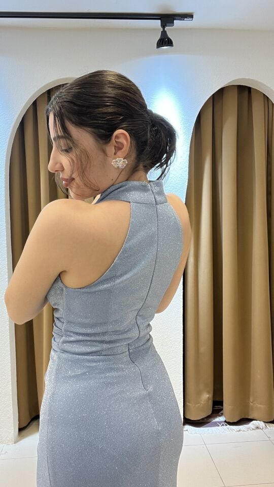 BEBE MAVİSİ HALTER YAKA ABİYE