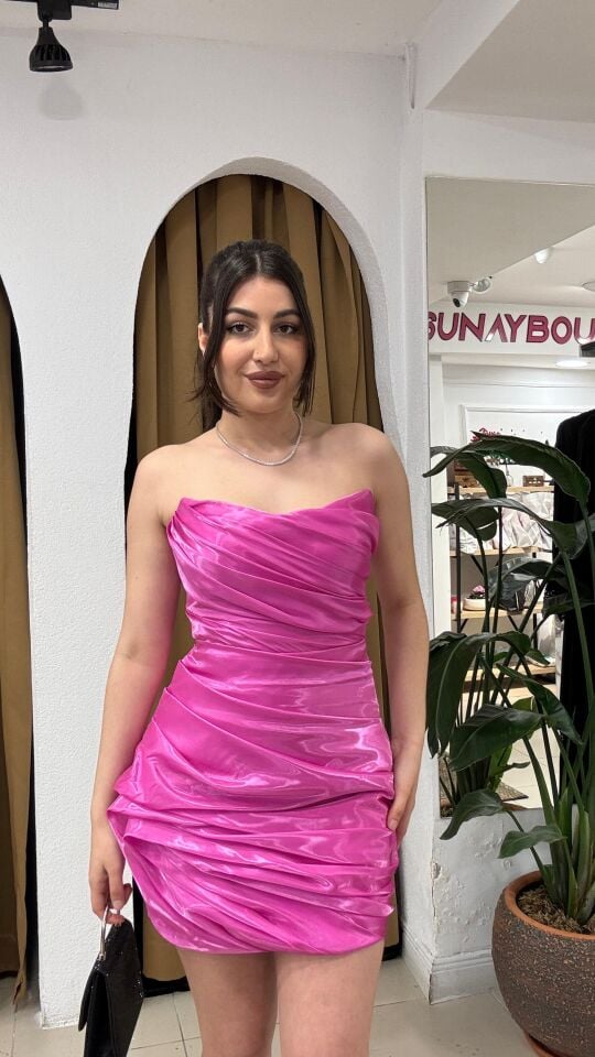 PEMBE STRAPLEZ ABİYE