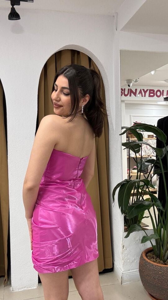 PEMBE STRAPLEZ ABİYE