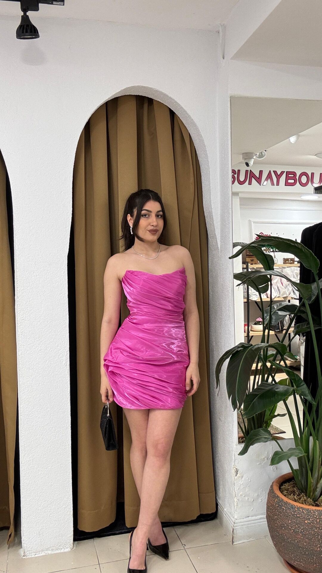 PEMBE STRAPLEZ ABİYE