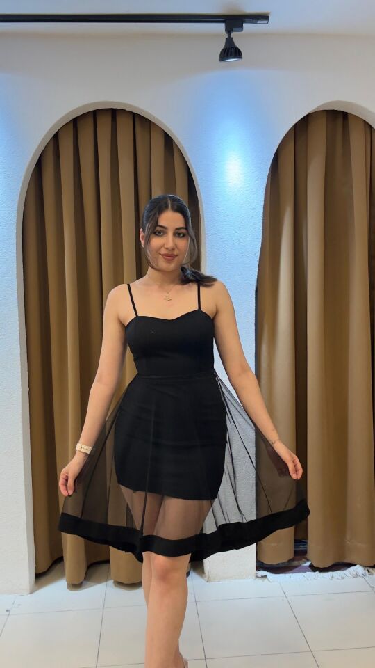 SİYAH  MİNİ TÜL ELBİSE M