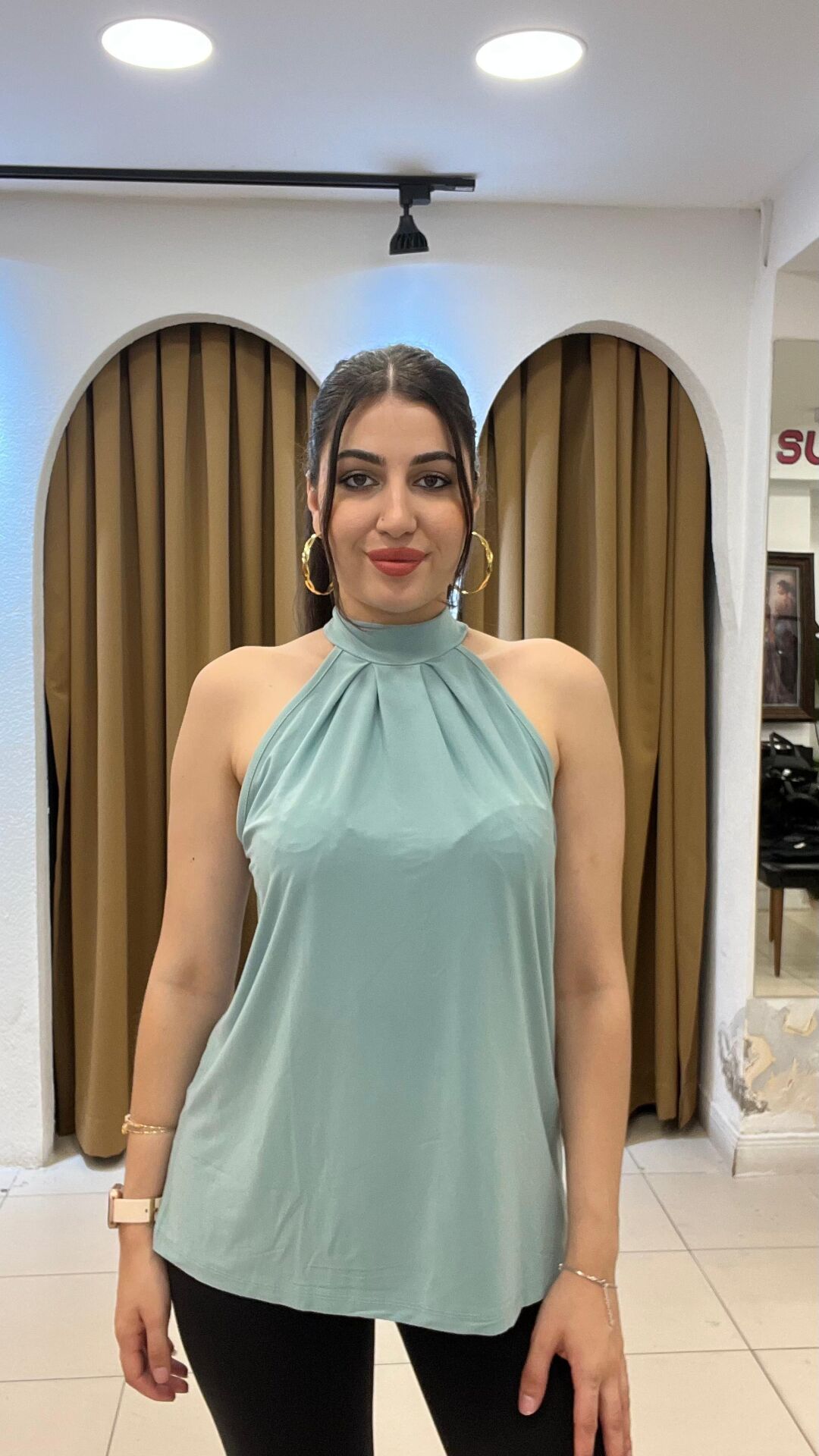MİNT YEŞİL HALTER YAKA BLUZ