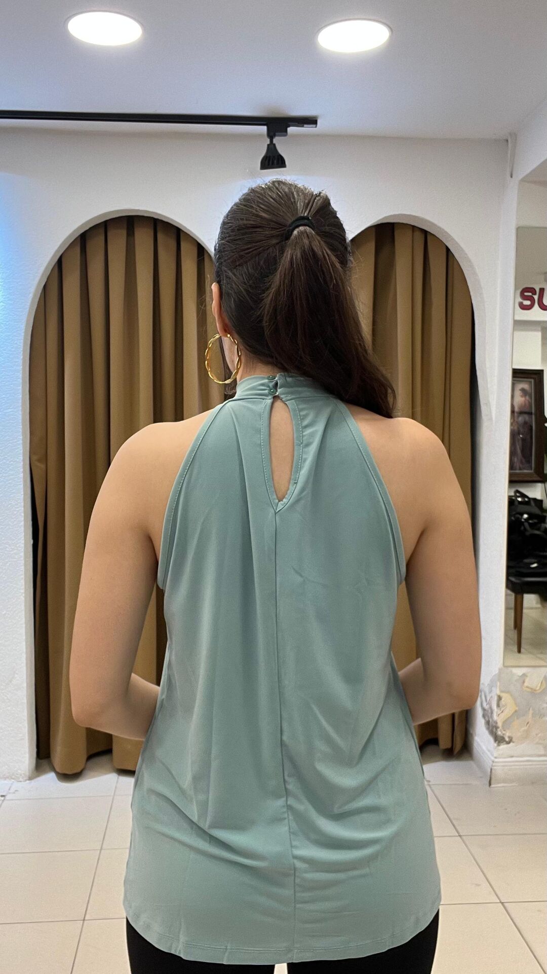 MİNT YEŞİL HALTER YAKA BLUZ