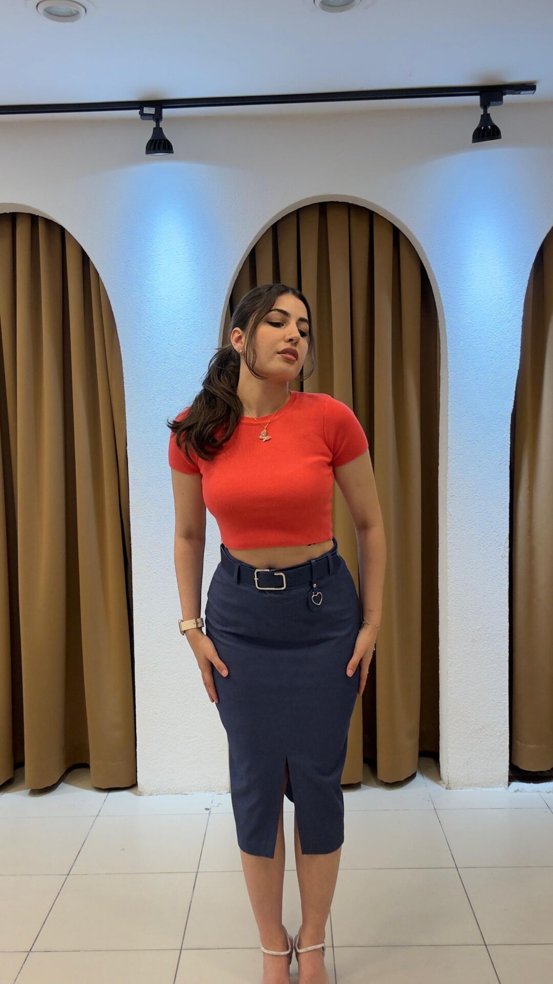 KOYU LACİVERT KEMERLİ ETEK