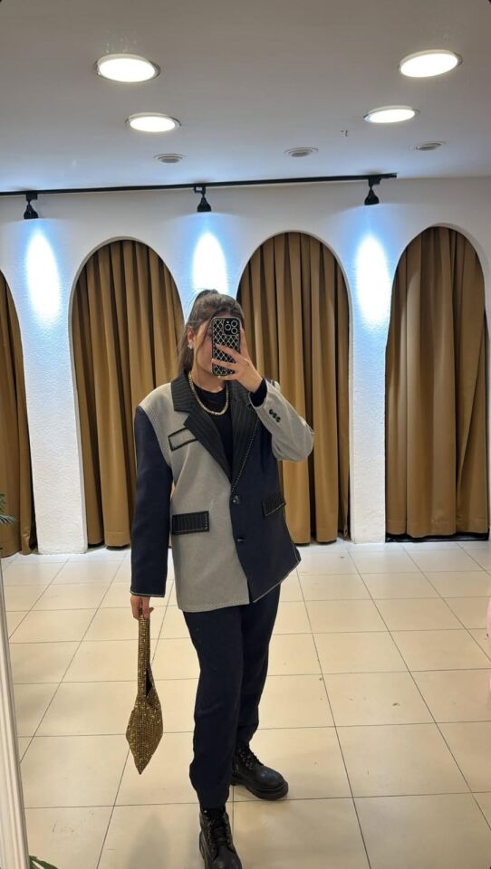 LACİVERT KUMAŞ  PUNTO DETAYLI CEKET