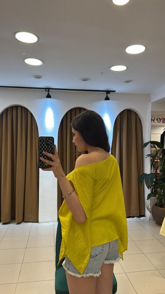 YAĞ YEŞİLİ ASİMETRİK KESİM BLUZ