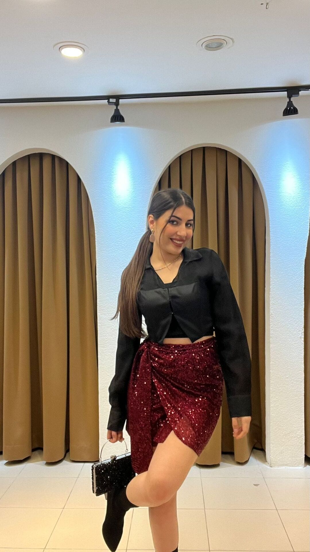 BORDO PAYETLİ BAĞLAMALI MİNİ ETEK