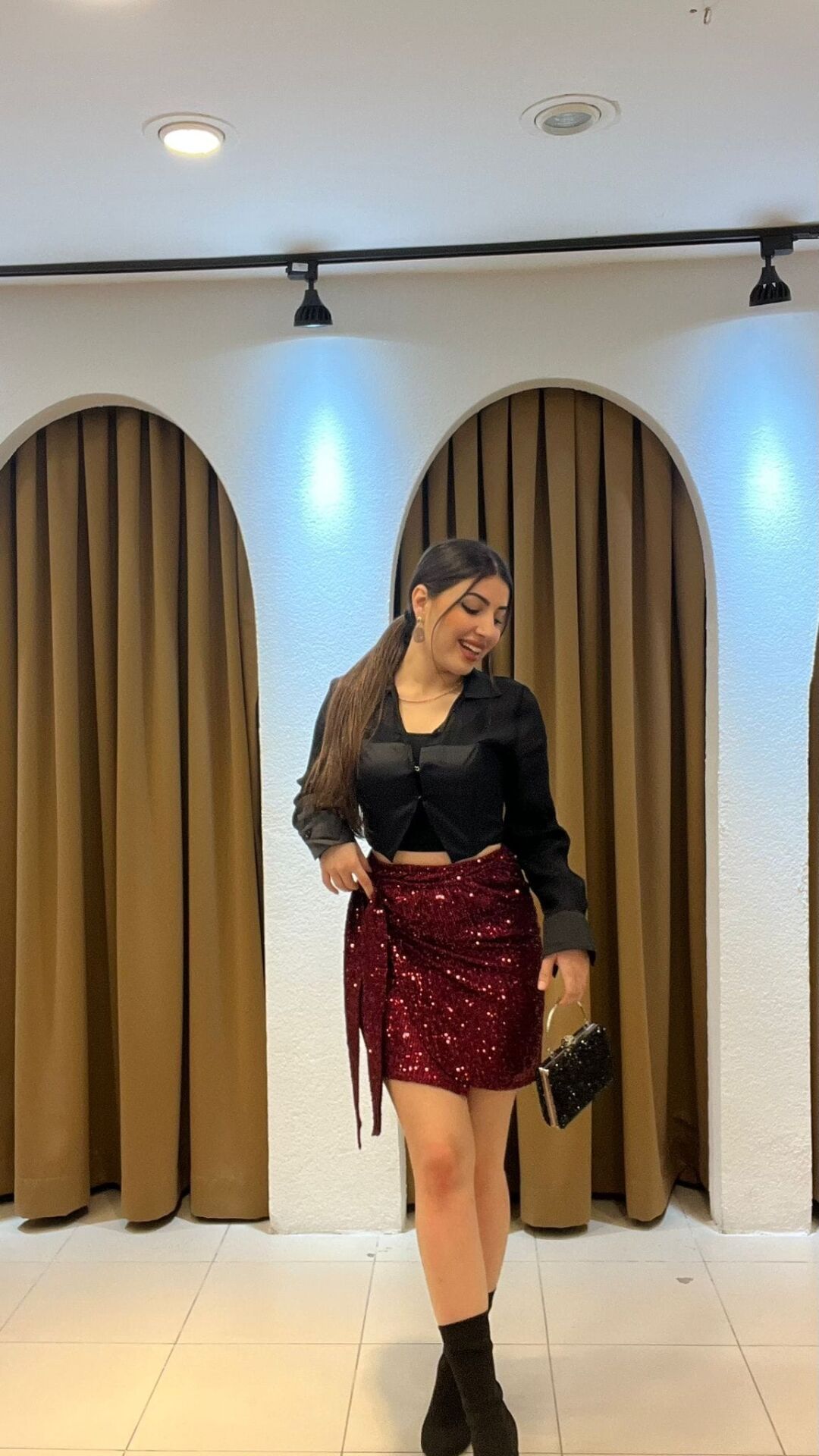 BORDO PAYETLİ BAĞLAMALI MİNİ ETEK