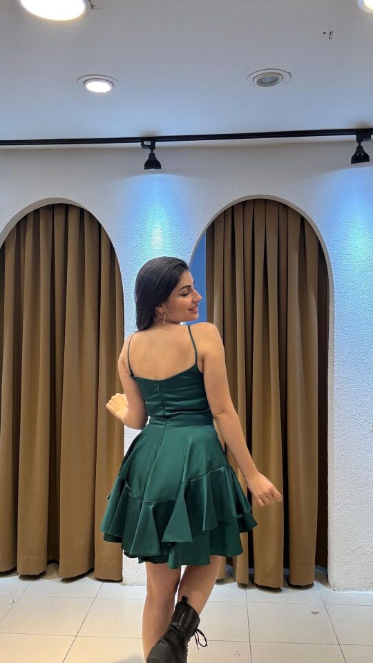 ZÜMRÜT YEŞİLİ MİNİ ELBİSE