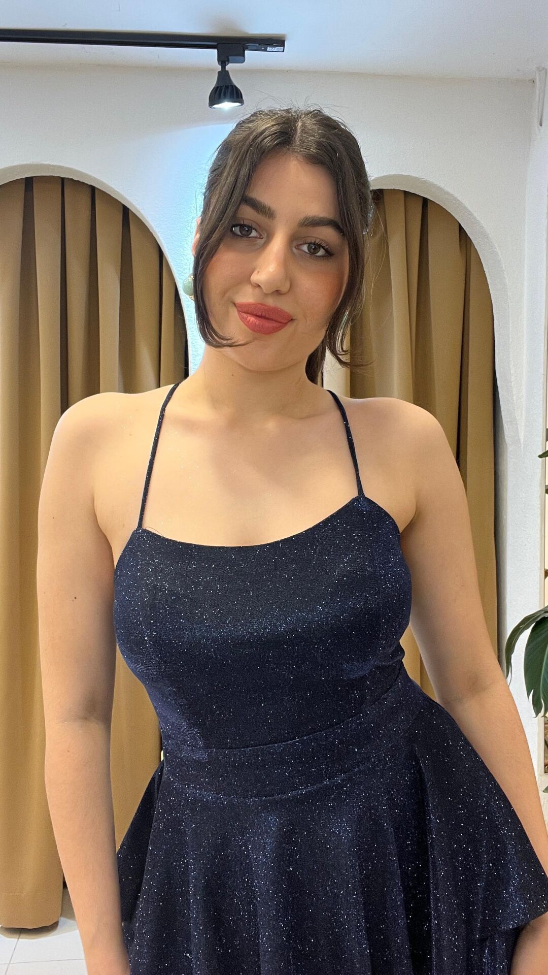 LACİVERT PARILTILI MİNİ ELBİSE