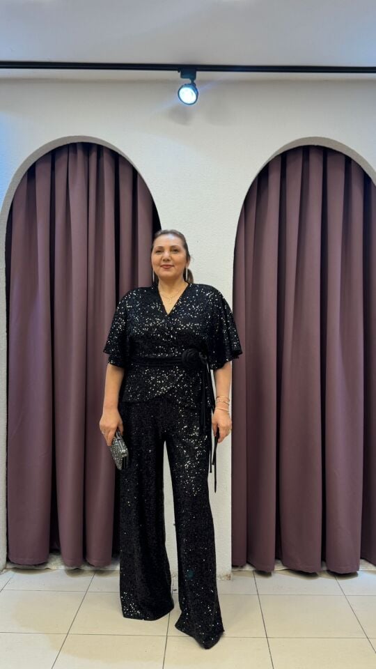 SİYAH PAYETLİ PANTOLON SİYAH - 50