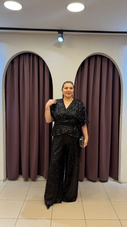 SİYAH PAYETLİ PANTOLON SİYAH - 48