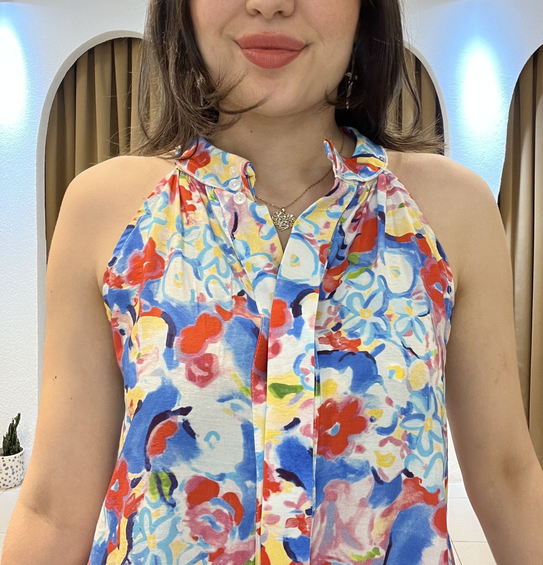 ÇİÇEK DESENLİ HALTER YAKA ELBİSE