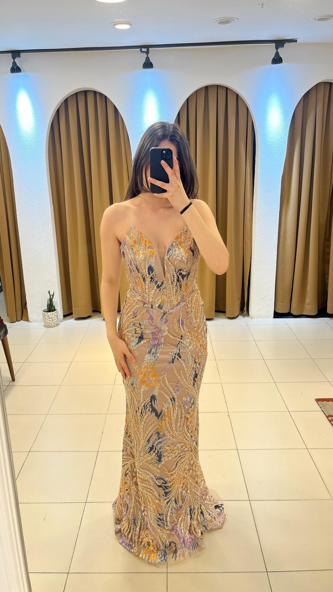 VİZON  TAŞLI STRAPLEZ ABİYE