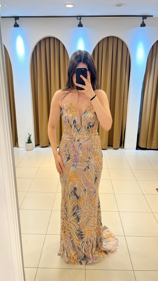 VİZON  TAŞLI STRAPLEZ ABİYE