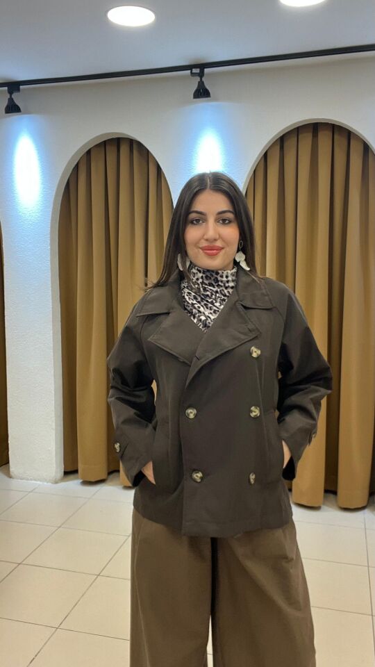 KAHVERENGİ KISA TRENÇ KAHVERENGİ - S