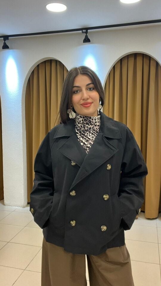 LACİVERT KISA TRENÇ