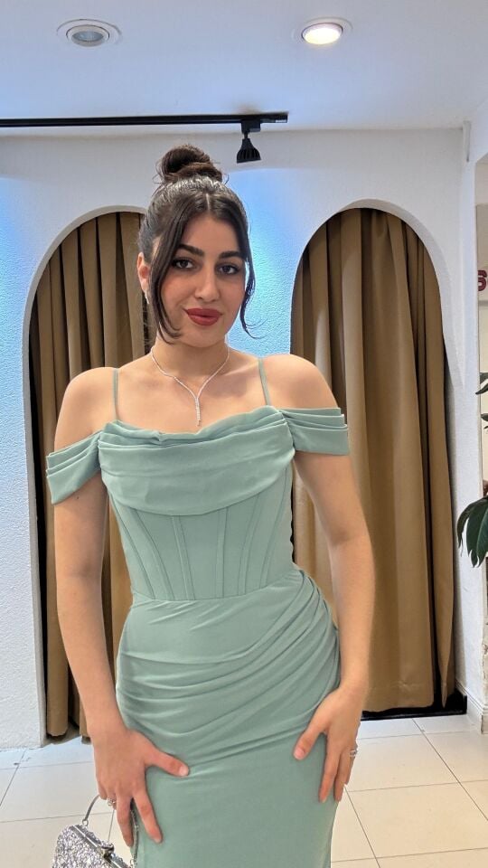 MİNT YEŞİLİ UZUN ELBİSE