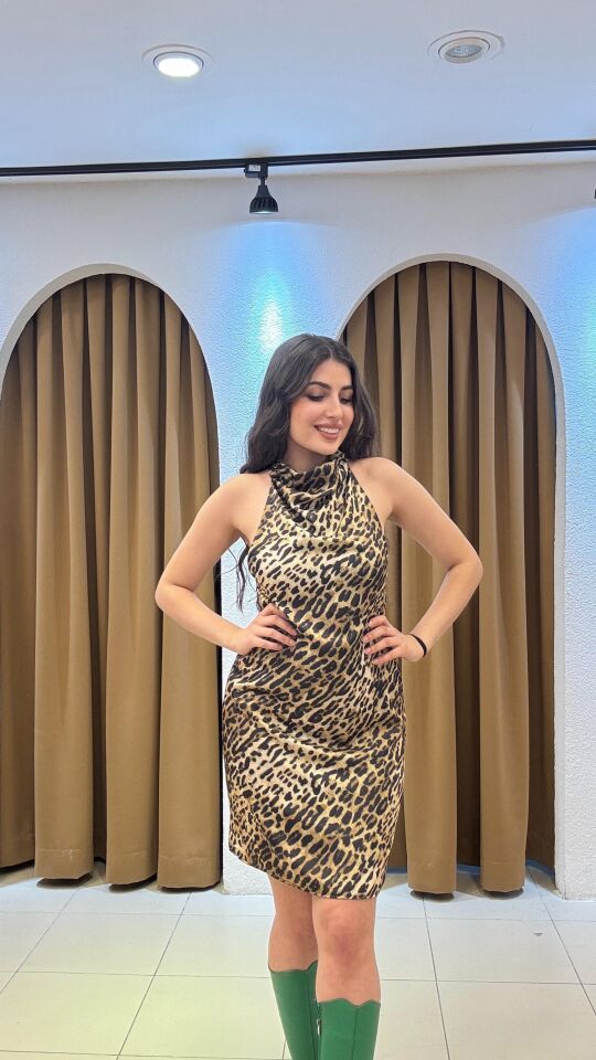 LEOPAR SATEN ELBİSE