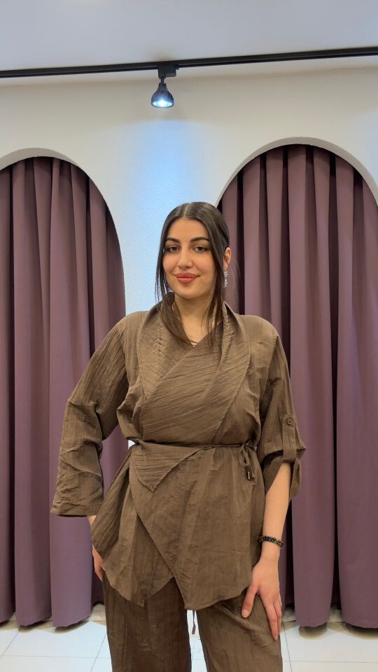 KAHVERENGİ PREMİUM BELDEN BAĞLAMALI PARAŞÜT KUMAŞ TAKIM 48