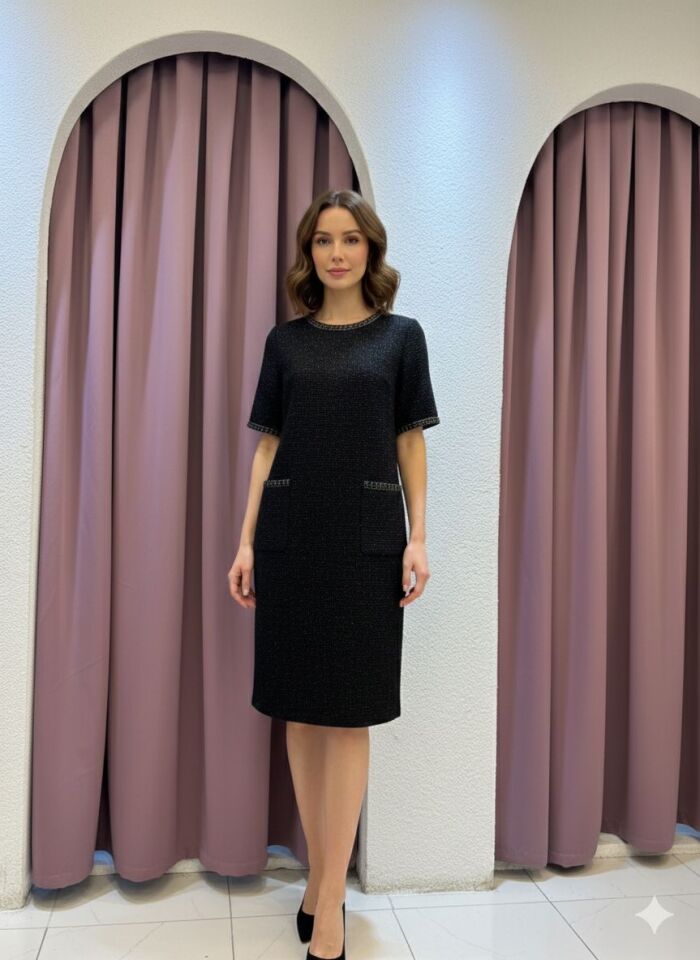 BÜYÜK BEDEN TÜVİT ELBİSE 42 - SİYAH